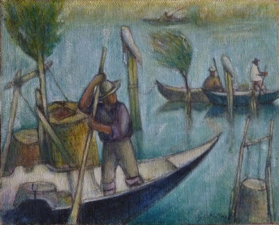 48) Angolo di bel pescatore -Bella Venezia- 1982 45x37 Olio su tela.jpg