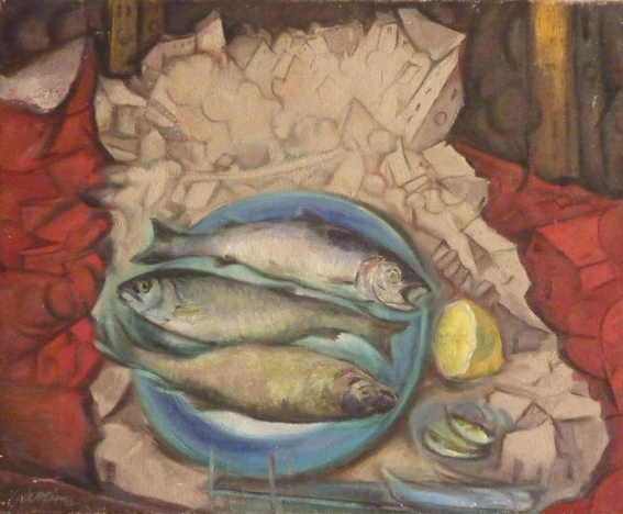 117) Piatto con pesci 1967 70x57 olio su tela.jpg