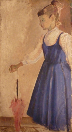 94) Bambina con l'ombrellino - la figlia Rosella 1956 108x50 olio su tela.jpg